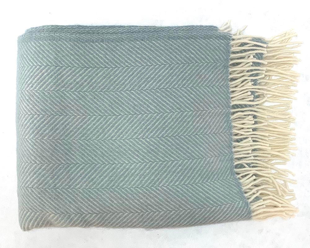 Wool Herringbone Throw Duck Egg