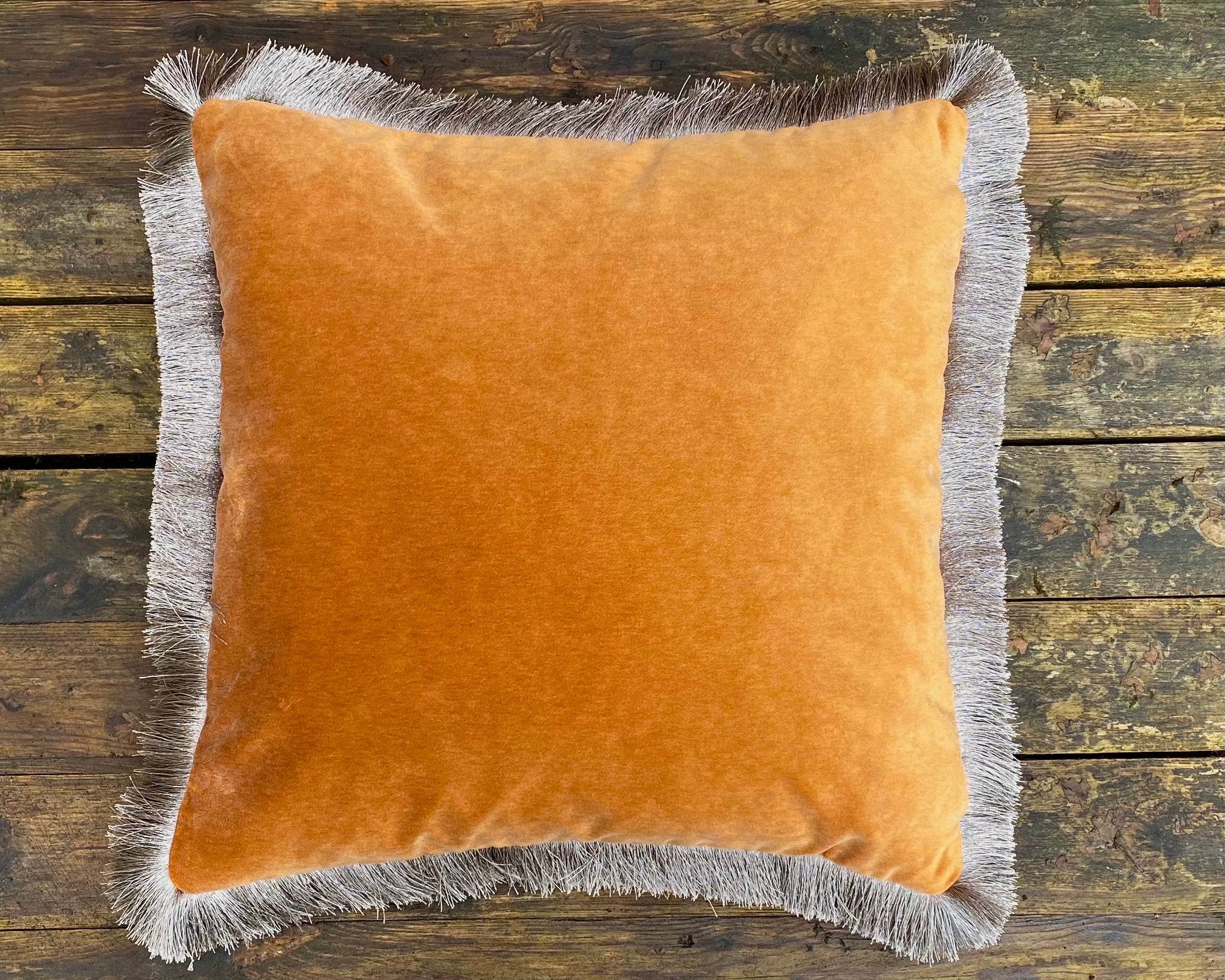 Burnt Amber Velvet Fringe Cushion