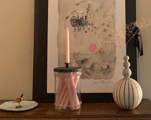 Pink Candles in an Etched Glass Jar